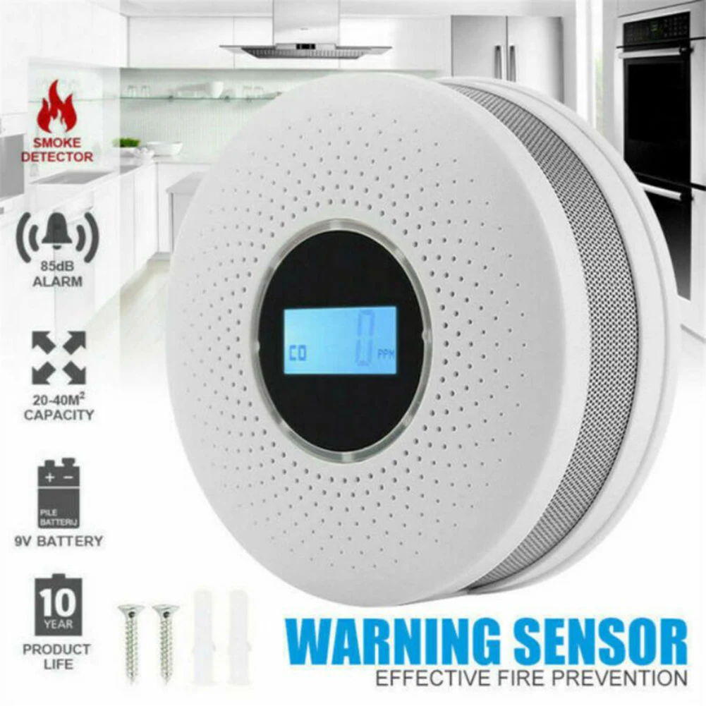 

Carbon Monoxide Detector and Smoke Alarm with Voice Warning LCD Digital Display Alarm Smoke Detector CO Sensor Fire Equipment