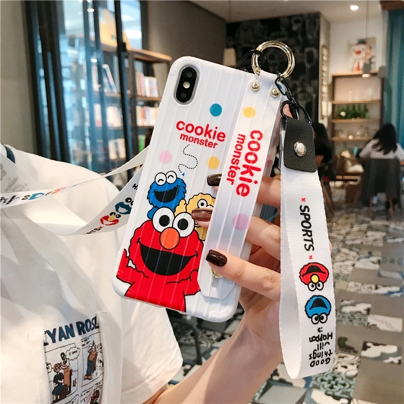 Cartoon Sesame Street For Huawei P20 30 Pro Cover Mate 20 Diagonal Soft Case Nova 3 4 5E Wrist Strap Anti-fall |