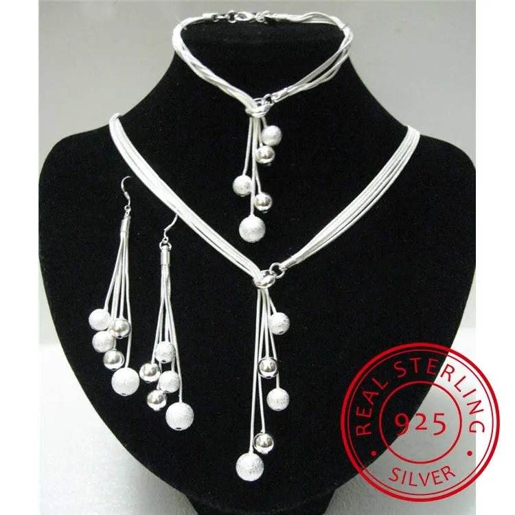 silver jewelry set 925 sterling silver five-wire beads Necklace Bracelet Earring ladies wedding jewelry party gift