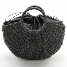 Горячая Распродажа новая ручная женская сумка с помпоном пляжная тканая Женская бумажная соломенная сумка пляжная сумка в форме Луны новая сумка