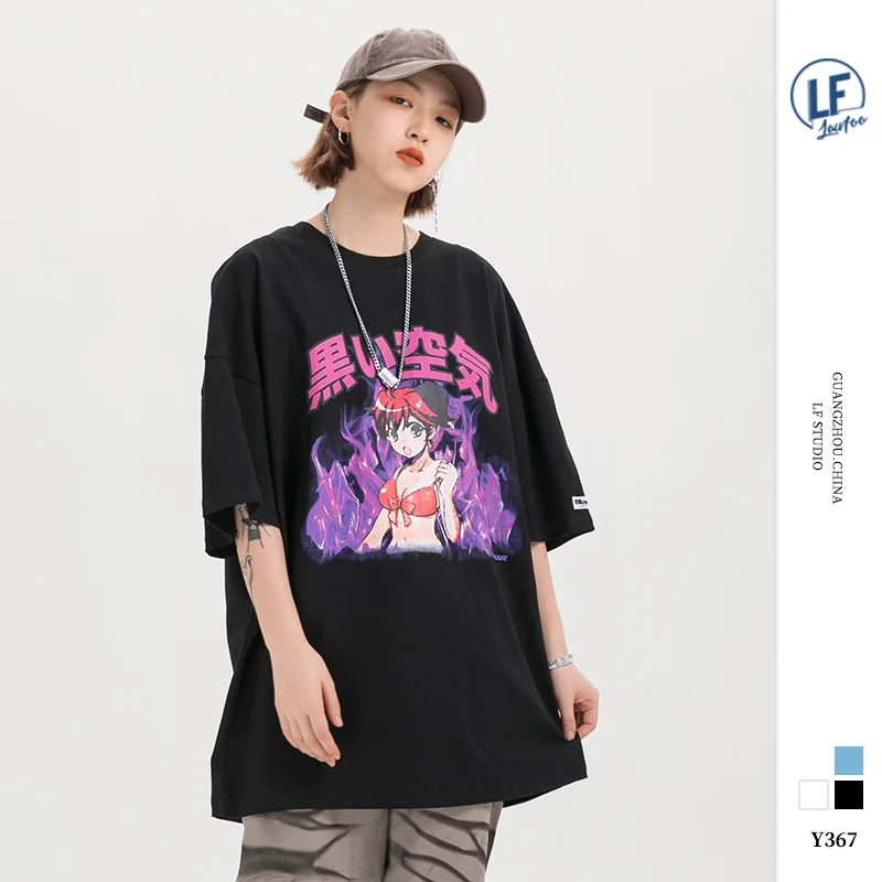 

Lawfoo 2020 Spring And Summer New Style Origional National Trends MEN'S Wear Cartoon Figure Flame Printed MEN'S Short-sleeved T-