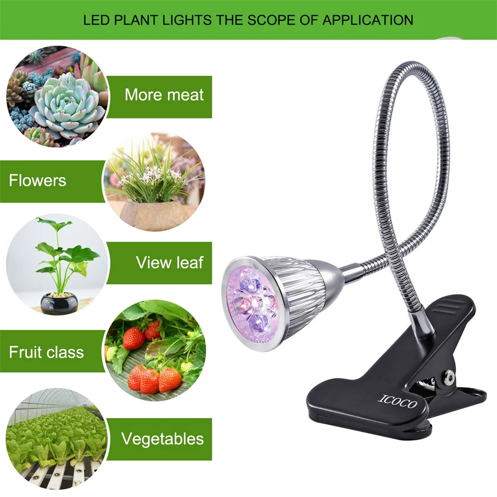 

5W LED Grow Lights Clip Desk Table Lamp Growing LED Bulbs with Clamp Flexible Gooseneck 360 Degree for Indoor Garden Plants