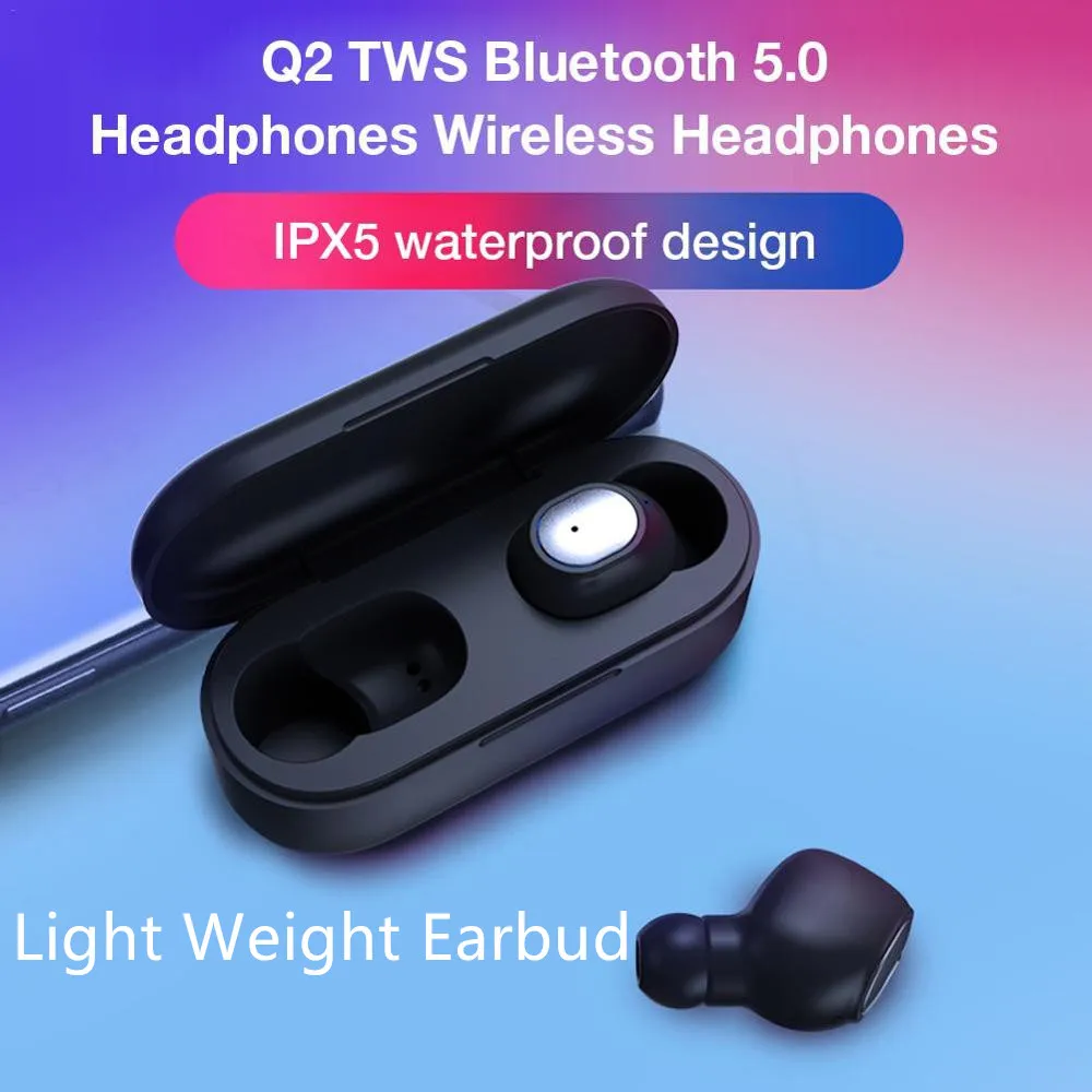 Q2 TWS Наушники Беспроводные Мини Bluetooth 5,0 Handsfree спортивные наушники игровая гарнитура HiFi с быстрой зарядкой чехол для смартфона