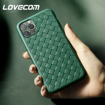 

LOVECOM Retro Woven Grid Phone Case For iPhone 11 Pro Max XR XS Max 6 6S 7 8 Plus X Soft TPU Solid Color Back Cover Coque Gift