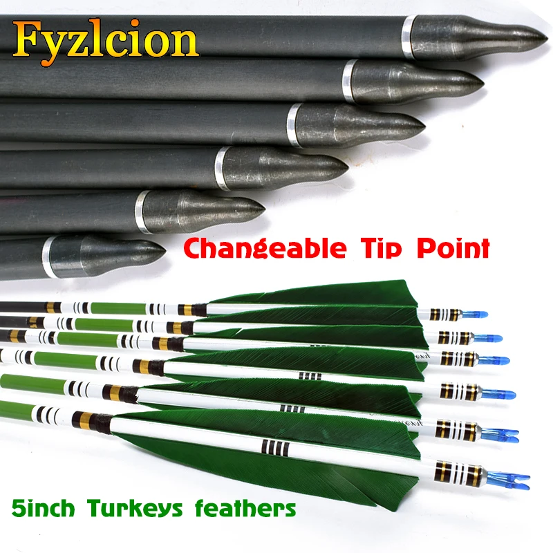 

3/6/12/24pcs Hunting Archery Spine500 Mix Carbon Arrows Target Point Arrows Turkey feather for 20-50lbs Longbow Recurve Bow
