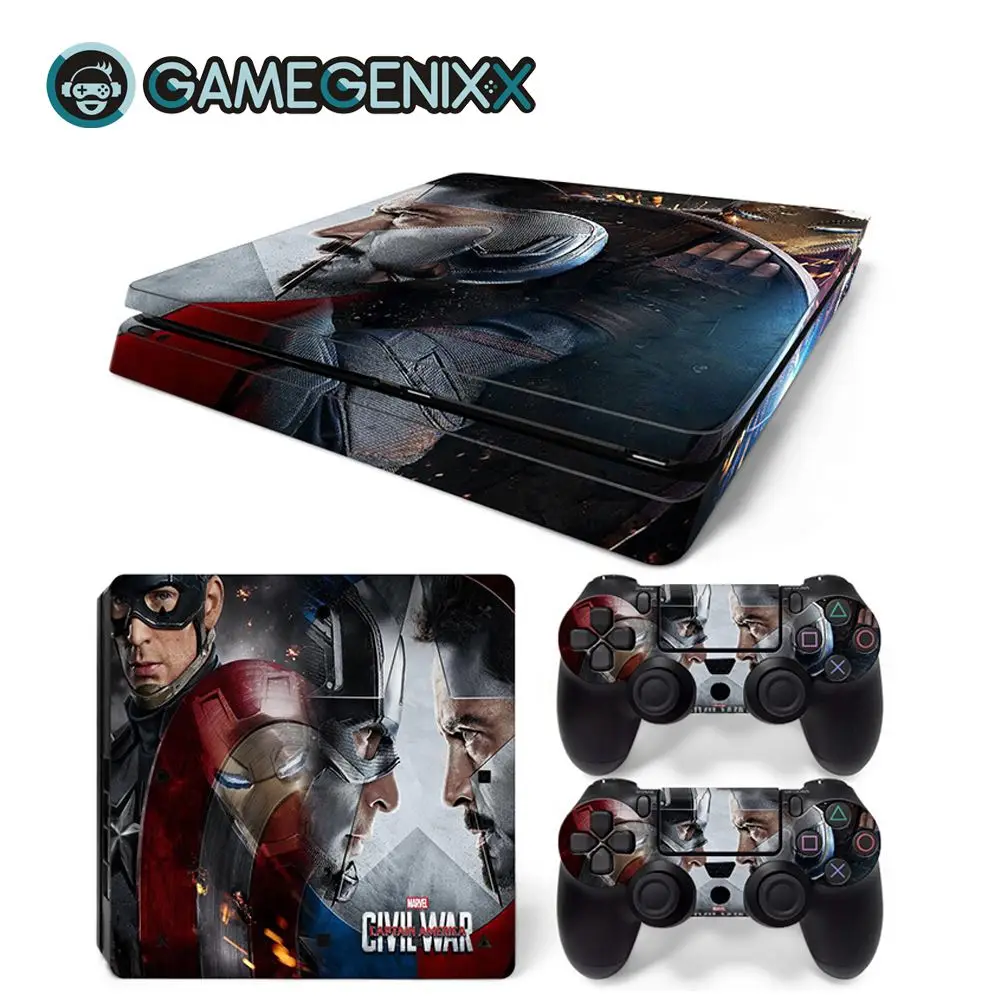 Защитная Наклейка GAMEGENIXX для PS4 Slim консоли и 2 контроллеров-Капитан Америка