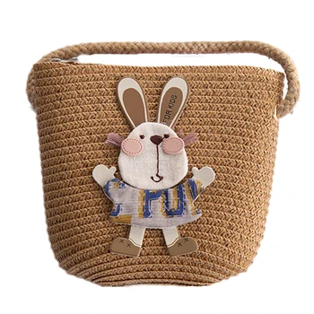 

Kids Summer Cartoon Straw Messenger Bags Cute Rabbit Mini Beach Shoulder Bag Fashion Holiday Travel Purse Croosbody Pack