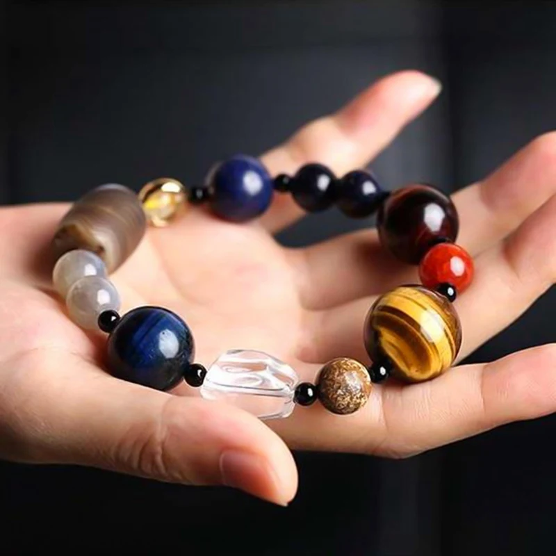 Universe Galaxy Star Bracelet 8 Planets Astronomical Solar System Tiger Eye Gem Stone Bracelet For Men Or Women Healing Jewelry
