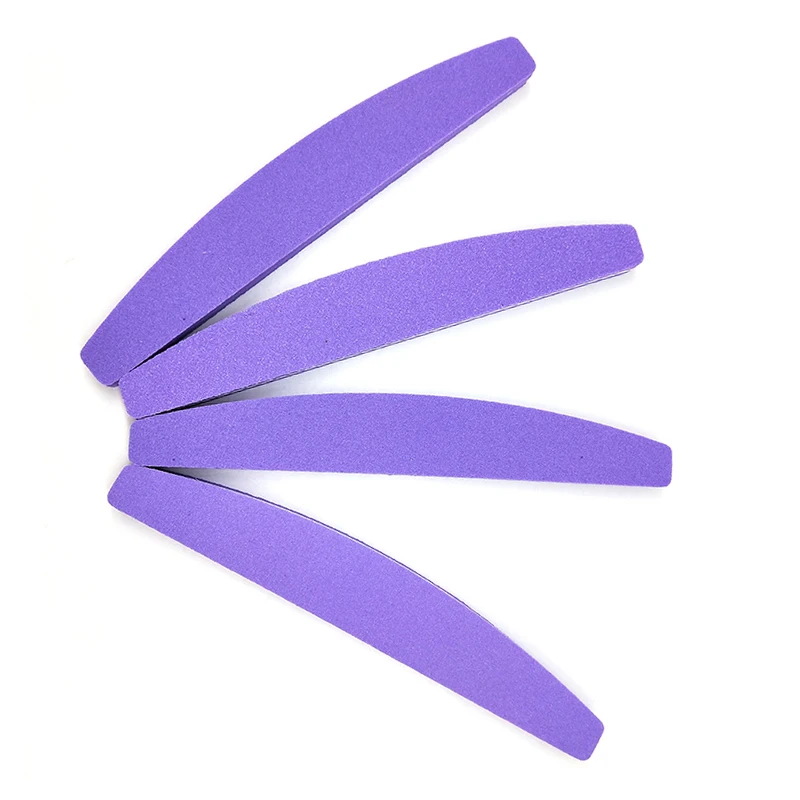 20pcs Moon shape пилка для ногтей 100/180 Грит Наждачная губка Nagel Vijl Buffer Limas Para unhas маникюрные инструменты фиолетовый набор пилок для ногтей