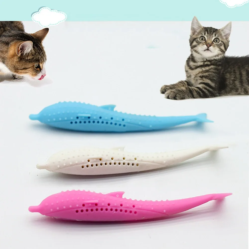 

NEW Pet Cat Toothbrush Toy Fish Shape Catnip Flavor Silicone Molar Stick Teeth Cleaning Toy For Cats Kitten