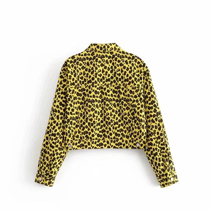 Уличная chaqueta mujer короткая джинсовая куртка для женщин байкерское пальто панк Кнопка Бомбер куртка желтая леопардовая джинсовая куртка верхняя одежда