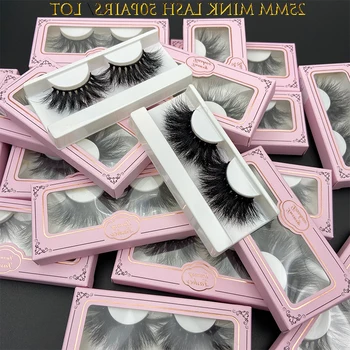 

wholesaleMIKIWI 50pairs 25mm 3D mink lashes Big dramatic false eyelashes packaging pink paperbox length fluffy mink eyelashes
