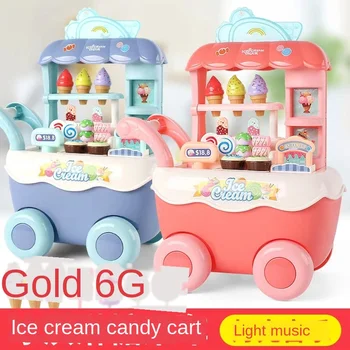 

2020 New Version of Children's Play House Ice Cream Candy Car Kitchen 4 Toys 5 Girls Birthday Gift Set Toys for Children