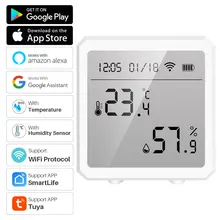 Capteur d'humidité et de température d'intérieur, WIFI, Tuya, hygromètre, thermomètre, contrôle à distance, compatible avec Alexa Google Home