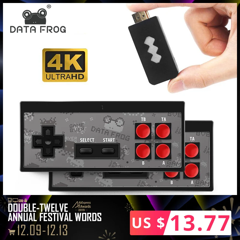 Cheap DATA FROG 4K HDMI Video Game Console Built in 568 Classic Games Mini Retro Console Wireless Controller HDMI Output Dual Players