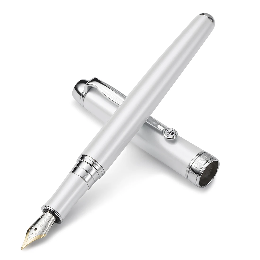 Regal Man-made Diamond Clip Fountain Pen Germany Iridium Medium Nib, Noble White Advanced Business Office Graduation Gift Pen