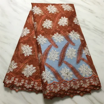 

Burnt Orange New african lace fabric 2020 high quality lace french mesh fabric with stones nigerian swiss lace fabrics for dress