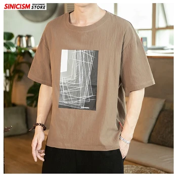 

Sinicism Store 2020 Men Summer Print O-Neck TShirts Men's Tees Loose Cotton Linen TShirt Male Clothes Chinese Style Oversize 5XL