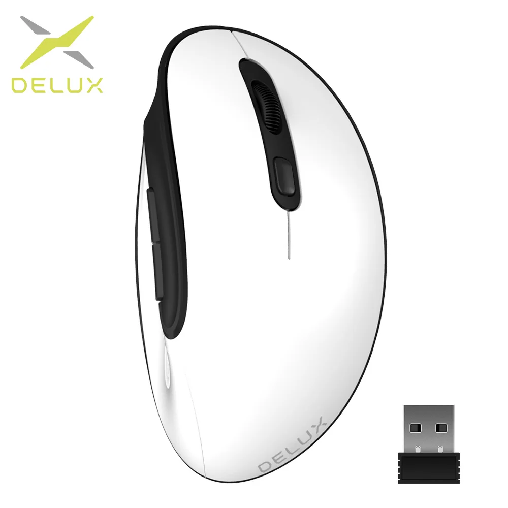 Delux M618SE 2 4G Беспроводная белая мышь 6 кнопок эргономичная Вертикальная оптическая