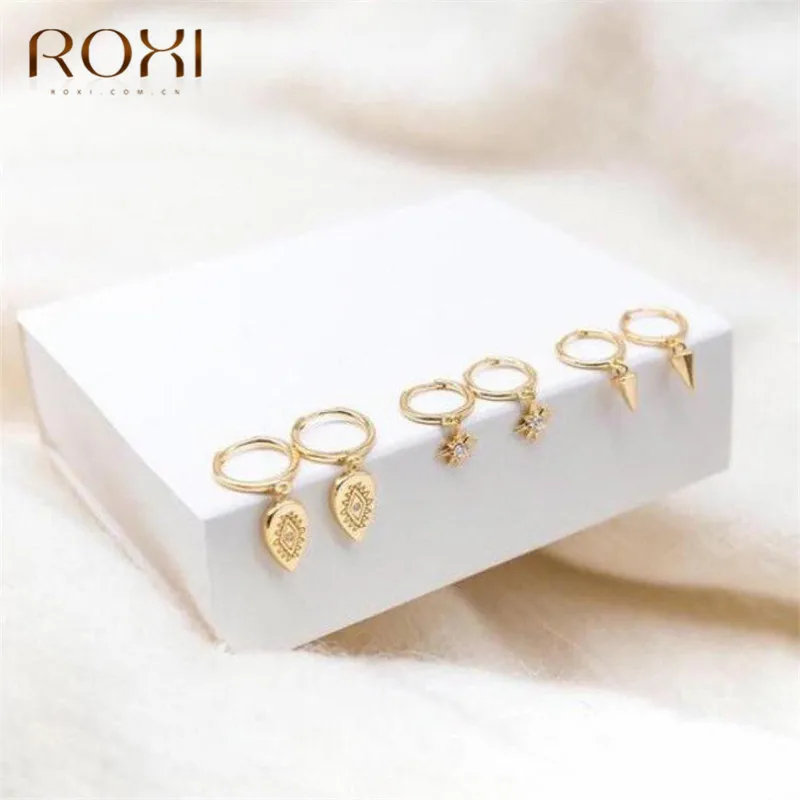 ROXI Модные для ушей серьги-гвоздики женские в стиле панк сглаз круглые серьги-гвоздики для женщин ювелирные изделия из стерлингового серебра 925 пробы Boho серьги в форме листа