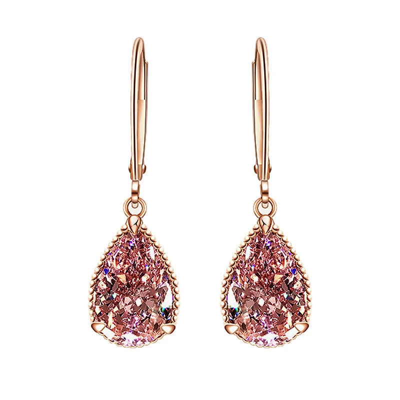 

Luxury Female Pink Zircon Drop Earrings Classic Rose Gold Wedding Earrings Fashion Party Bridal Earrings For Women