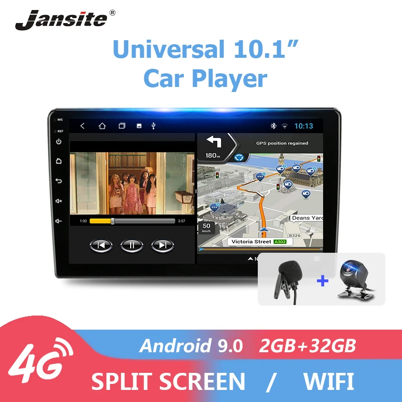 Jansite Универсальное автомобильное радио Android 9 0 2G + 32G Мультимедийные видео плееры