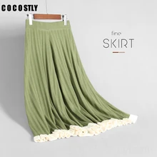 Винтажные Модные женские плиссированные юбки элегантные трикотажные юбки новые зимние офисные женские юбки с высокой талией трапециевидные длинные юбки Saia