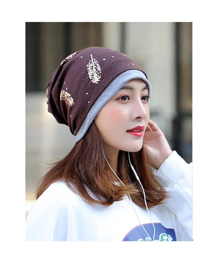 [DINGDNSHOW] Beanies Hat Skullies хлопковая Теплая Зимняя кепка Женская печатная шляпка с цветком шапка трикотажная шапка женская
