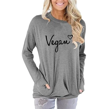 

For Women Vegan Letters Print Long Sleeve Pocket Kawaii Hoodies Sweatshirt Femmes Women Corduroy Cute Print Hoody