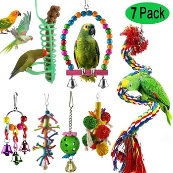 

Parrot nibbles toy bird toy cotton rope climbs stairs swings for food 7 sets of toys