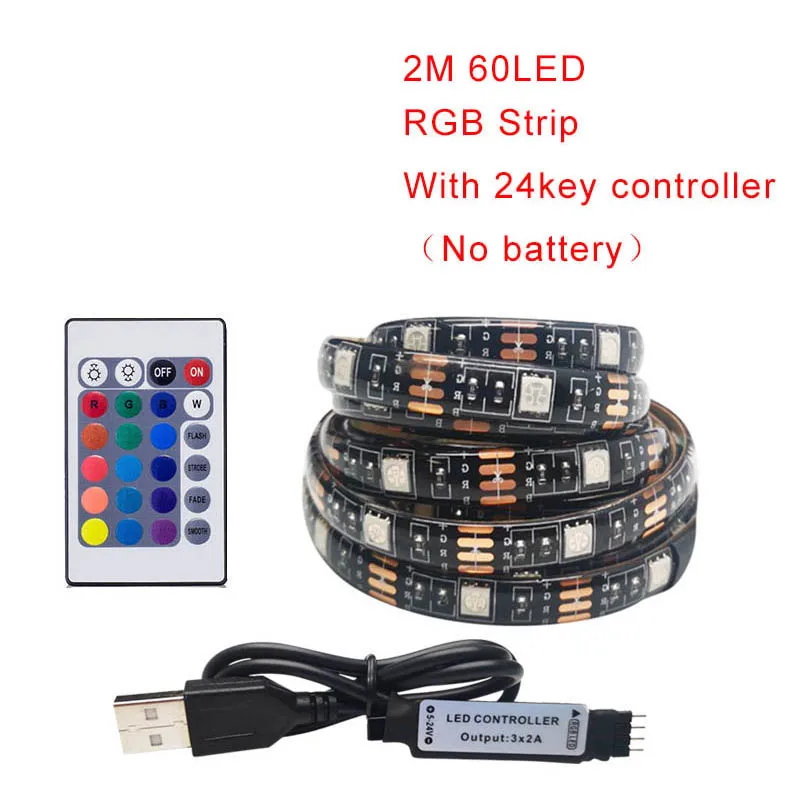 5 В USB Светодиодная лента tv 2 м RGBW сменный светодиодный ленточный гибкий ТВ фоновый светильник ing DIY светодиодный светильник для украшения - Испускаемый цвет: 2m RGB 24key