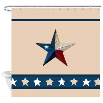 

Southwestern Texas Star Shower Curtain, Country Americana Star Border Polyester Fabric Bathroom Bath Curtain Liner Set with