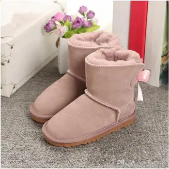 

New Warm Girls Snow Boots Winter Children's Shoes Girl Boots Bowknot Leather Shoes For kids Snow Shoes
