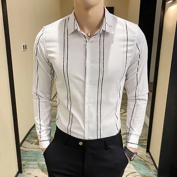 

High Quality Business Men Dress Shirt Fashion Men Clothes 2020 Long Sleeve Shirt Men Slim Fit Casual Social Shirts Male 4XL-M