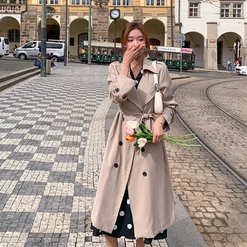 

Windbreaker Woman Clothes 2019 Autumn Popular Temperament Waist Loose Long Fund Loose Trench Coat Woman Autumn Moda Mujer
