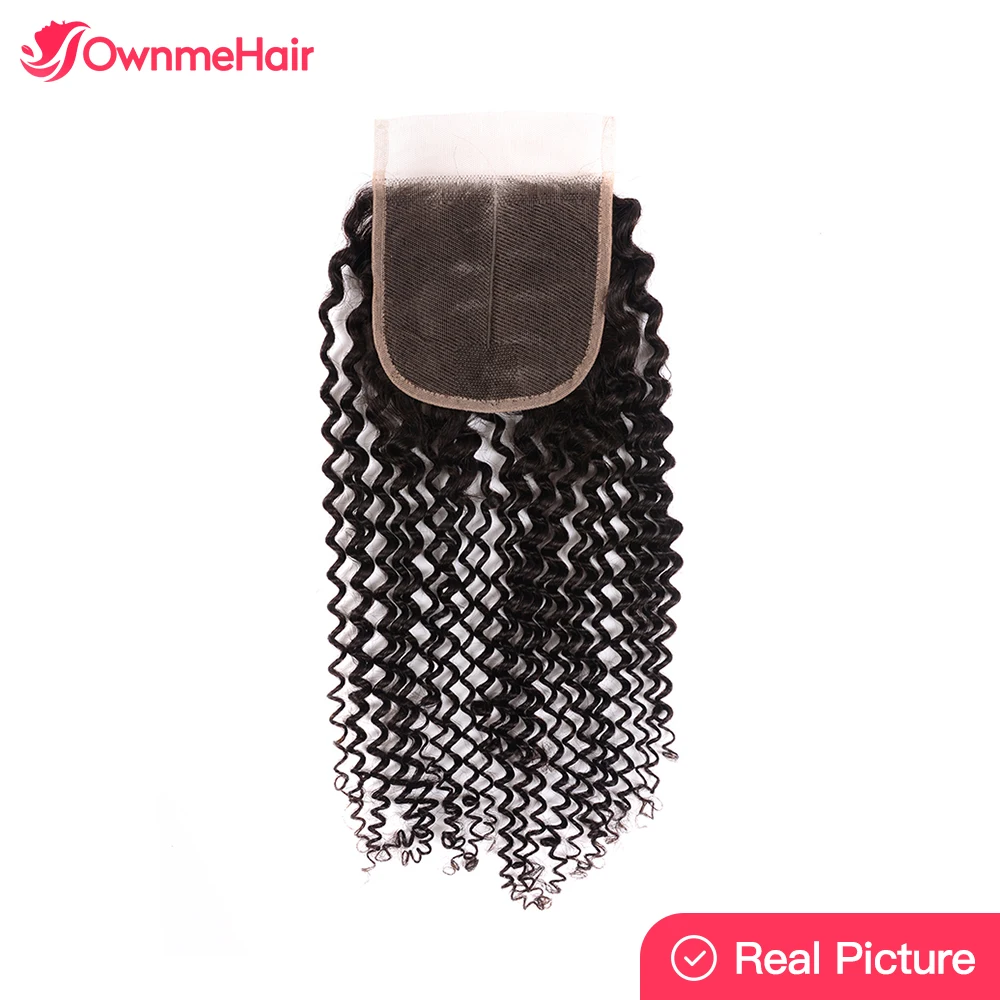 Kinky Curly Closure Only Brazilian Human Hair 4x4 Transparent Lace Closure Middle/ Free/ Three Part Pre Plucked with Baby Hair