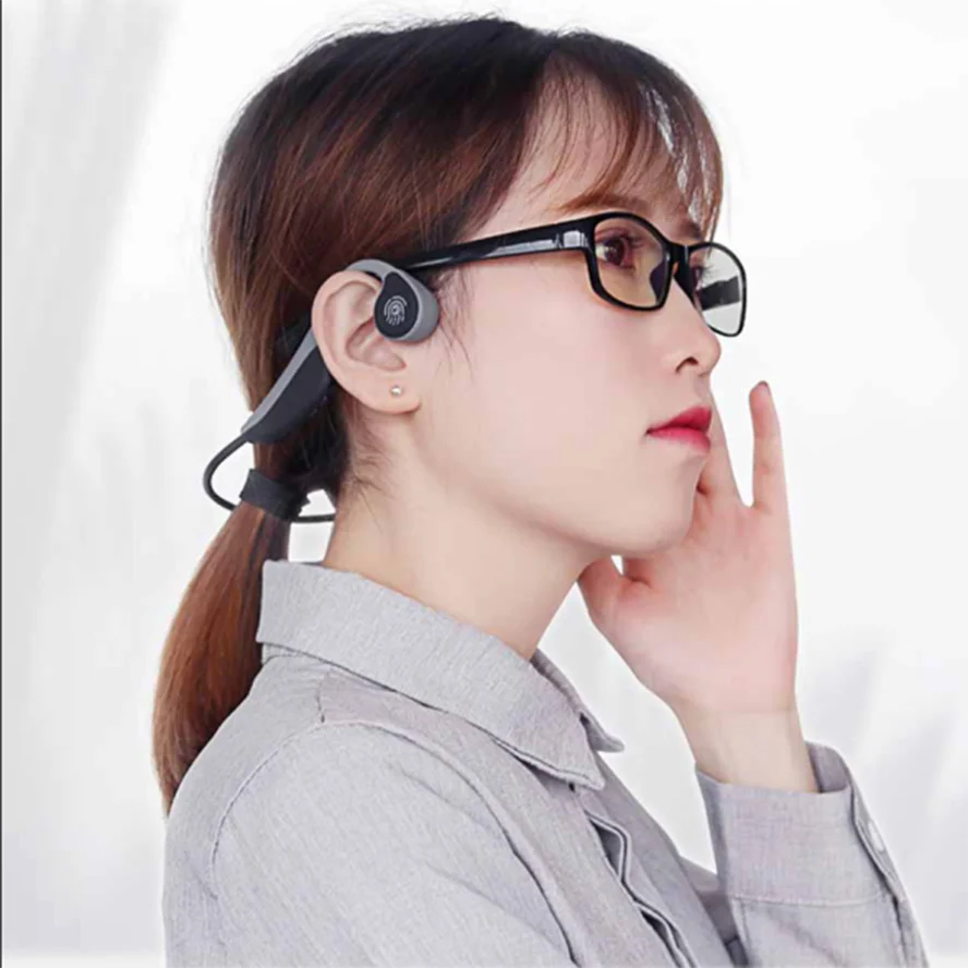 Bone conduction exercise Bluetooth 5.0 earphone stereo wireless music sports smart voice-control noise-reduction waterproof