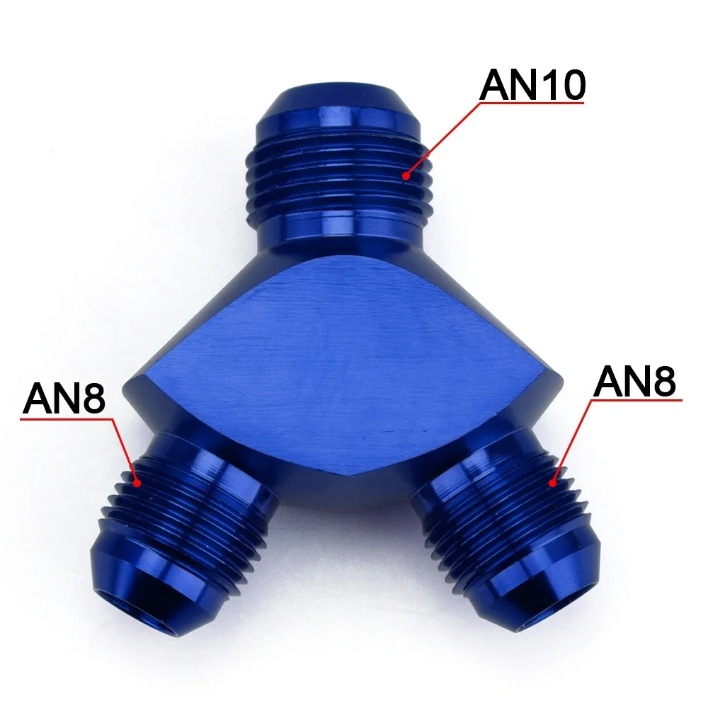 AN6 AN8 AN10 Алюминиевый Y Блок адаптер фитинги адаптер Черный Y Тип нефтяной трубы соединение - Цвет: AN8-AN10 BLUE