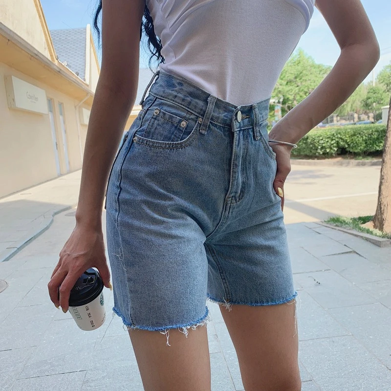 High Waist Slim Denim Shorts Bermuda 