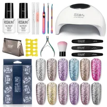 ROSALIND Блестящий Гель-лак для ногтей набор УФ светодиодная лампа для сушки ногтей гибридные Лаки замочить от нейл-арта Полупостоянный базовый верхний слой