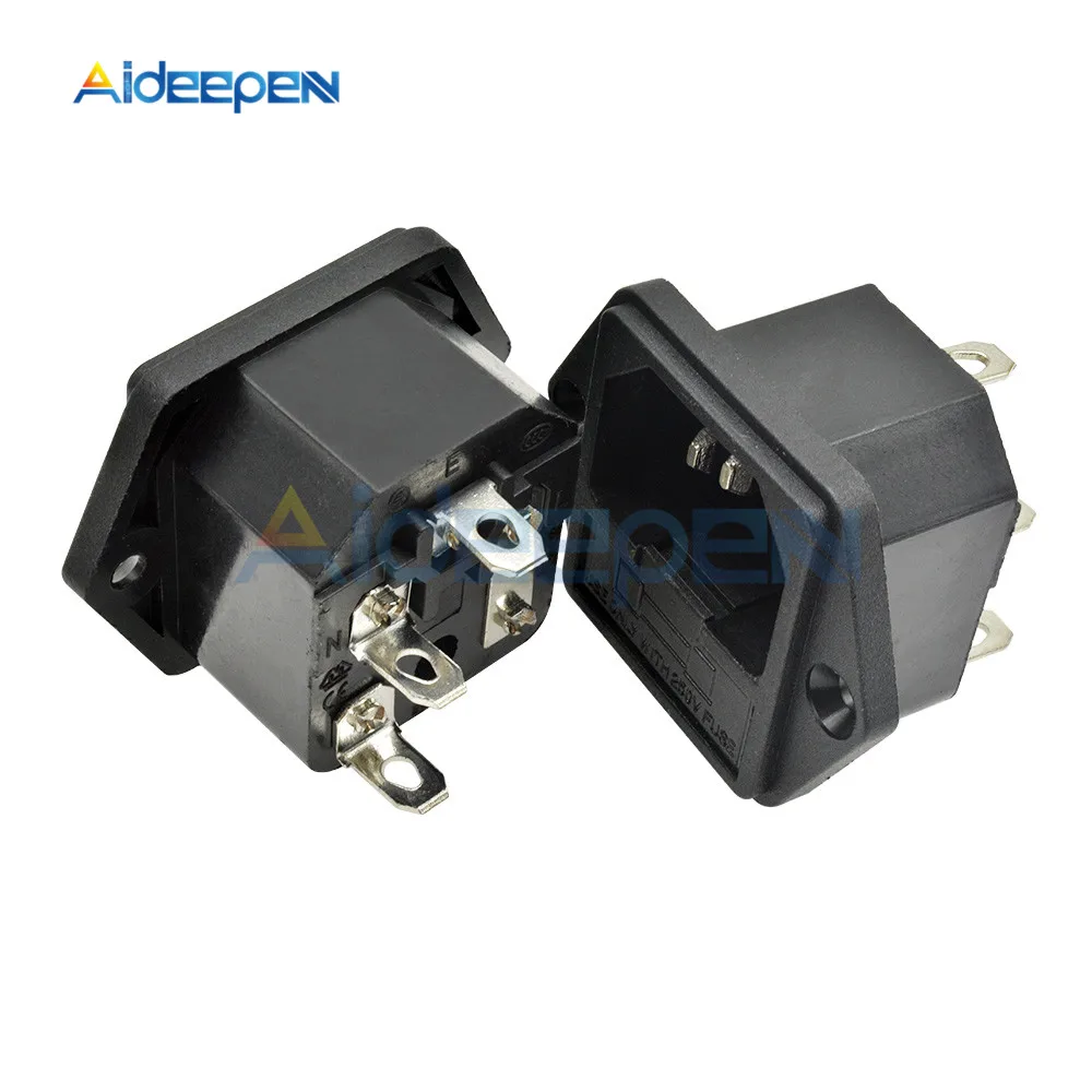 5 шт. AC-03 10A 250VAC 3 Pin IEC320 C14 Разъем питания винт фиксированный Железный сердечник AC Розетка с предохранителями интерфейс