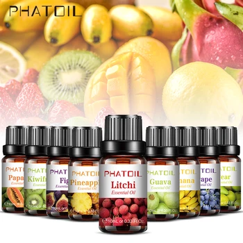 

PHATOIL Fruit Fragrance Oil 10ML Diffuser Aroma Essential Oil Pineapple Banana Pear Grape Lemon for Lipgloss Candle Soap Making