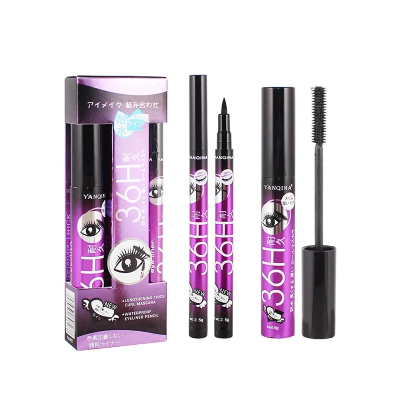 Liquid Black Pencil Pen+Mascara Set 2 In 1 Curling Thick Eyelash Long Extension Eyes Liner Eye Makeup Tools.w
