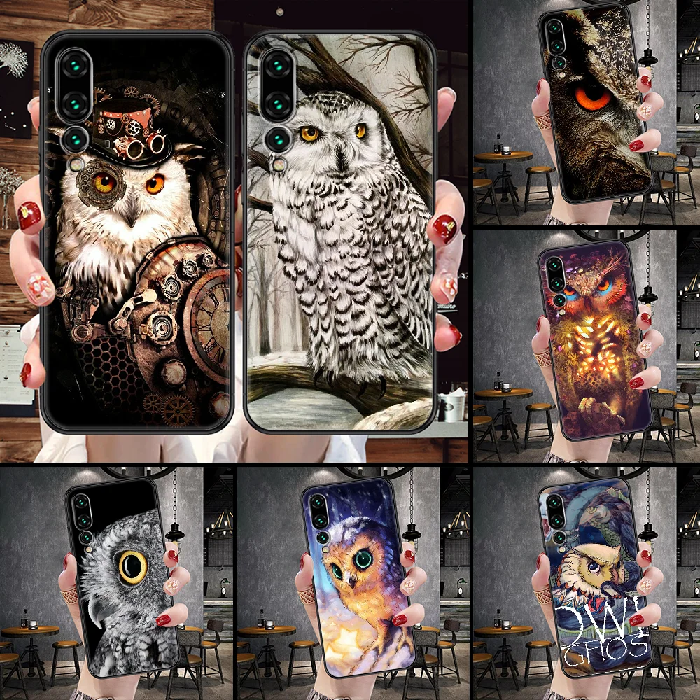 Чехол для телефона с животными совами Huawei P Mate P10 P20 P30 P40 10 20 Smart Z Pro Lite черный мягкий