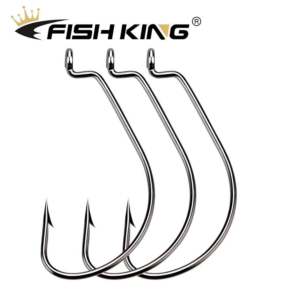 Fish King 50pcs/pack Fishing Soft Worm Hooks High Carbon Steel Wide Super Lock Bass Barbed