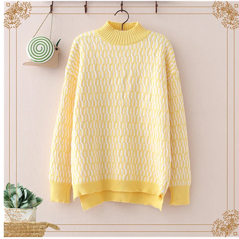 

2020 Spring New knitted Sweater Women Pullover Korean Fashion Half Turtleneck Long Sleeve Loose Sweater Jumpers Ladies Tops Tide