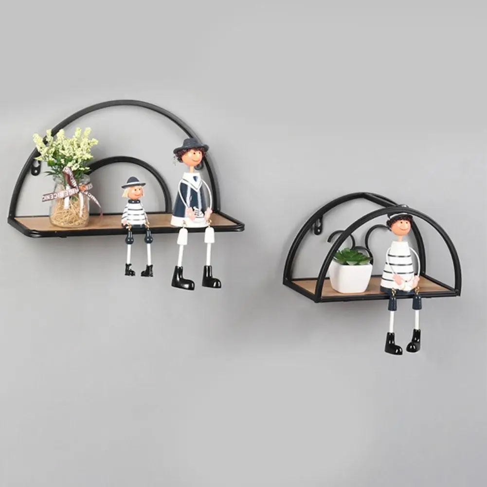 

Retro Round Wall Iron Shelf Rustic Wooden Floating Shelves Storage Holder Decorative Shelf for Bedroom Living Room Office