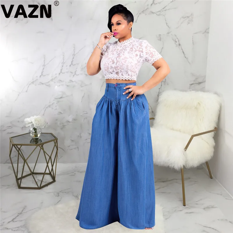 VAZN GHSF12053 новые джинсы для молодых девушек Примечание элегантные офисные сексуальные однотонные высококачественные женские длинные джинсовые широкие джинсы брюки