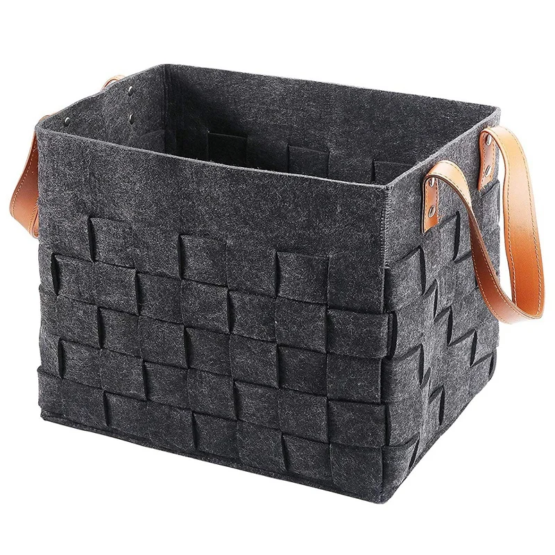 

TOP!-Felt Storage Baskets With Handles Soft Durable Toy Storage Nursery Bins Home Decorations(Dark Gray)