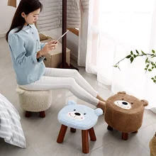 

Small wooden stool with cotton and linen cover small solid wood stool for home round stool under bench creative cartoon fashion cute kids footrest shoes